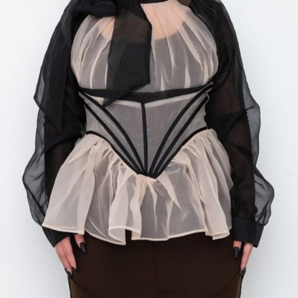 Tops - PLUS BLACK TIE PEPLUM BLOUSE ( BRAND NEW !!!!!! )